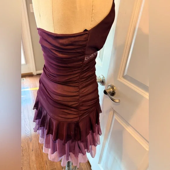 Plum Halter Cocktail Dress Ruffle Hem Beaded Waist Y2K Party Medium - Picture 2 of 16